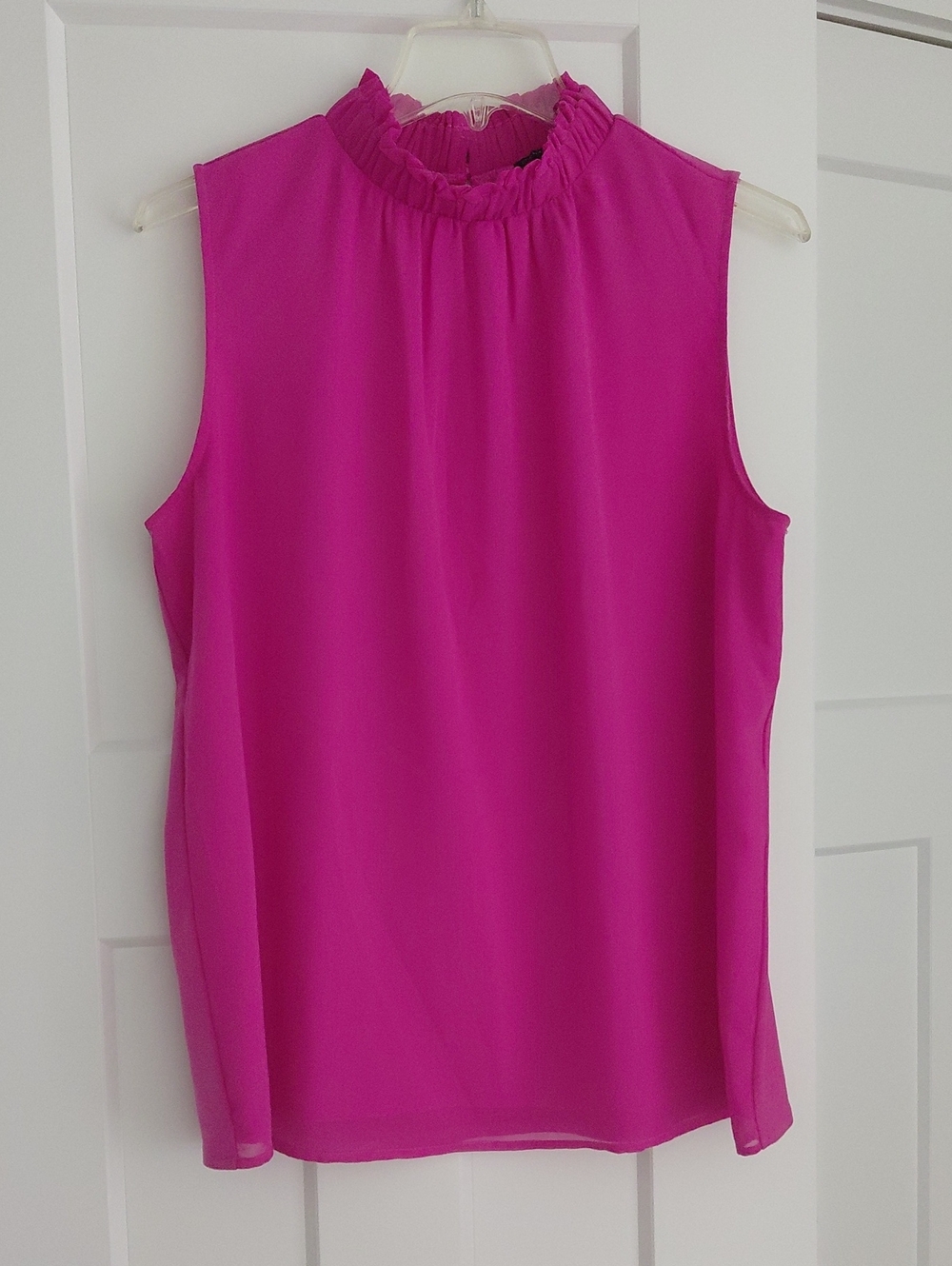 Ann Taylor Sleeveless Mock Ruffle Neck Shell - Magenta Pink
